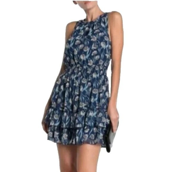 Foxiedox Women's Sleeveless Ruffle Blue Floral Print Dress Size S NWT $135.70 - Picture 3 of 11